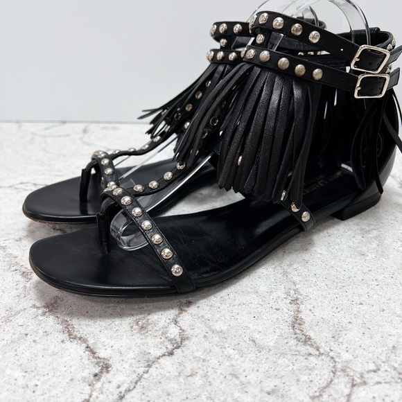 SAINT LAURENT GLADIATOR STUDDED CYUKO FRINGE SANDAL SZ 9 (40) - Picture 3 of 7